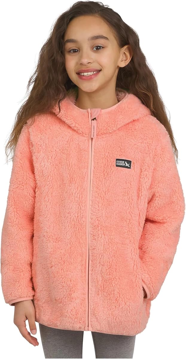 Eddie Bauer Youth Kid's High Pile Plush Hooded Full Zip Jacket (US, Alpha, Large, Regular, Pink)