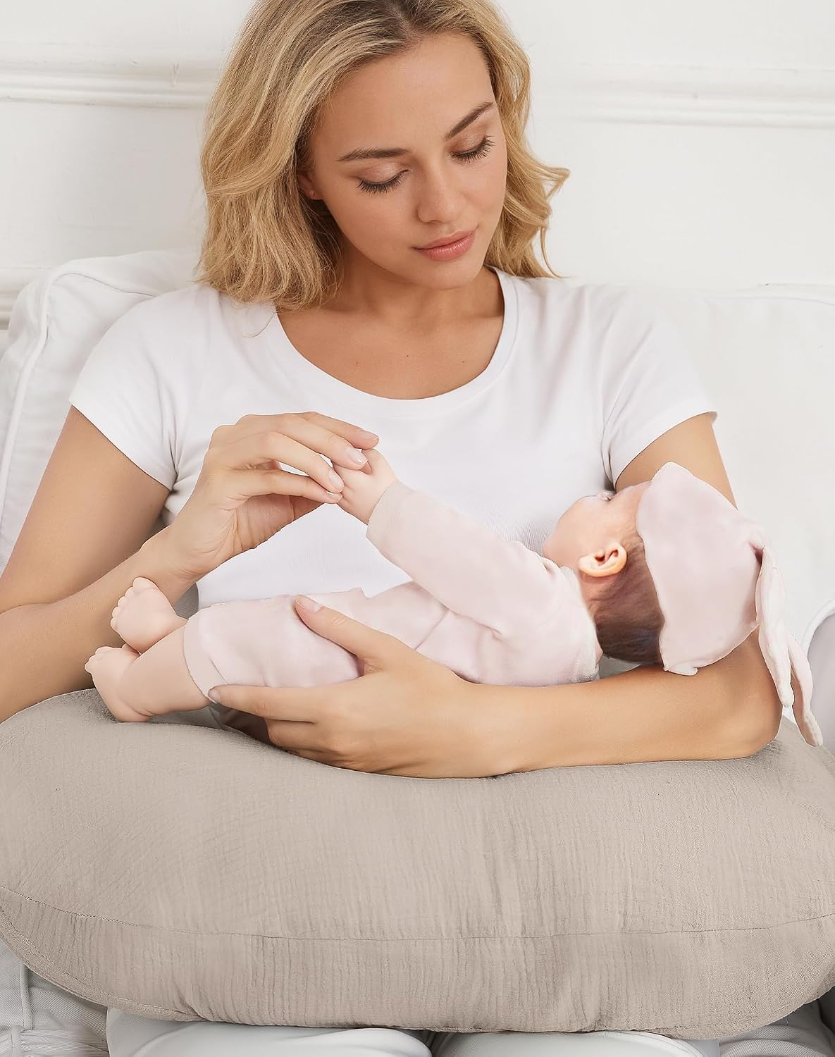 Nursing Pillow Covers 2 Pack, Muslin Nursing Cover for Breastfeeding Pillows, Comfortable for Baby Girls and Boys (Flower G & Pink)