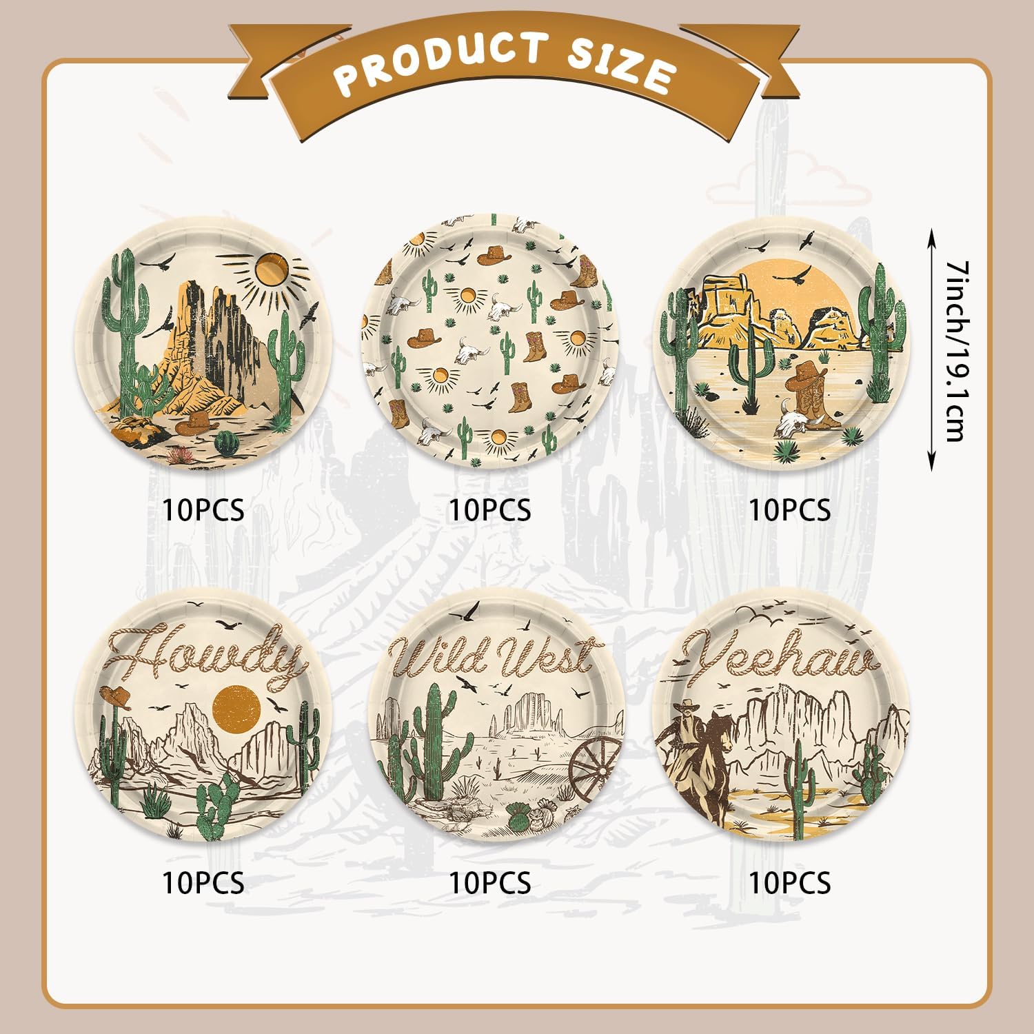 60 Pcs Western Cowboy Paper Plates 7 Inch, Rodeo Theme Birthday Party Decorations cowboy Party Supplies for Wild West Cowboy Rodeo Baby Shower party Supplies - Image 7