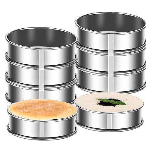 Miniatura 11 de 8 anillos ingleses para magdalenas, anillos de 3.15 pulgadas, acero inoxidable, doble enrollado, antiadherente, de metal, redondo, molde