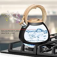 Vista 2 de MARSKITOP Tetera para estufa, tetera silbante para estufa, tetera de acero inoxidable de grado alimenticio con mango ergonómico Cool Touch, 2.6