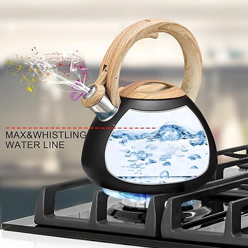 Miniatura 2 de MARSKITOP Tetera para estufa, tetera silbante para estufa, tetera de acero inoxidable de grado alimenticio con mango ergonómico Cool Touch, 2.6