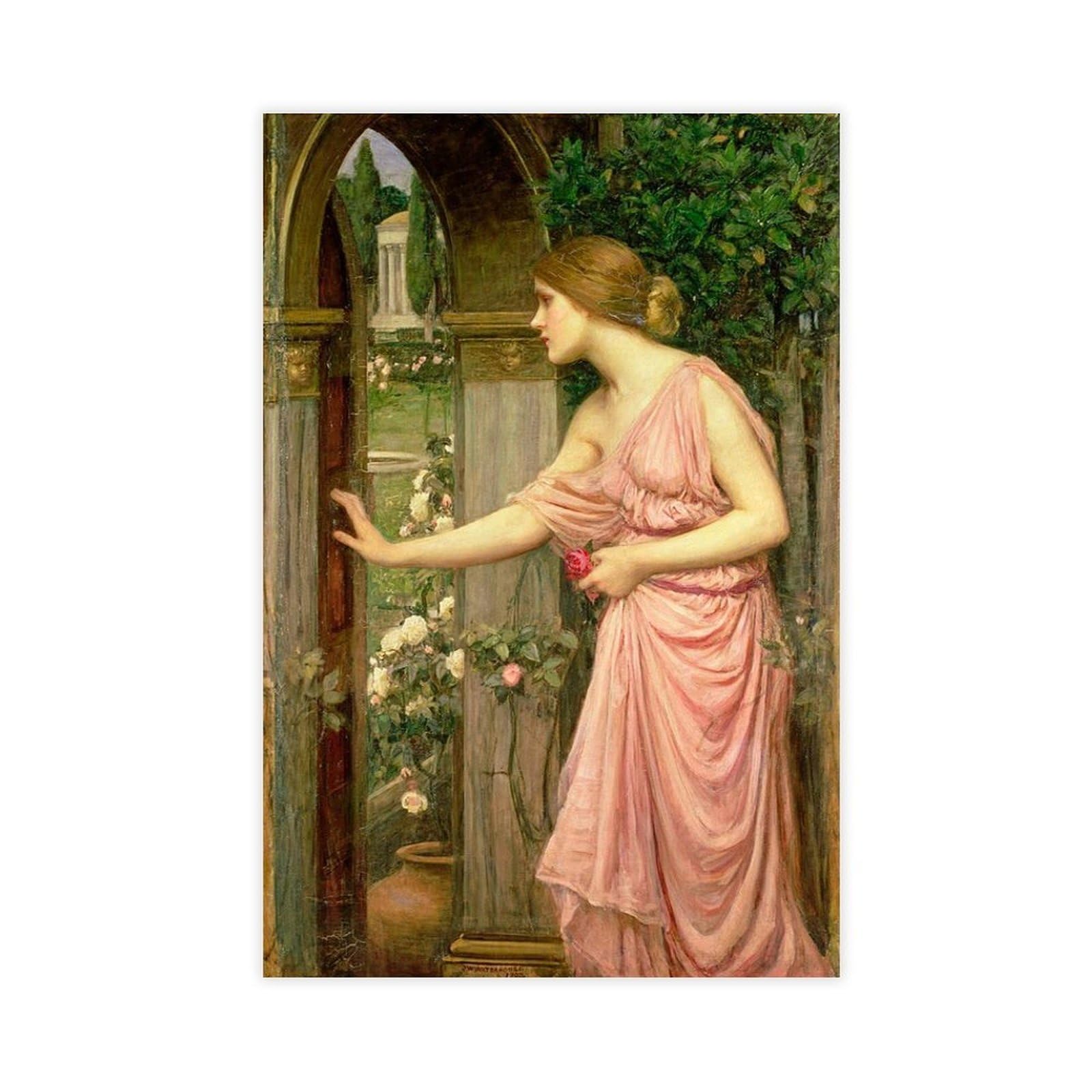 HEYANM Waterhouse Psyche Entering Cupid S Garden Art Print Vintage Gallery Wall Decor Canvas Poster Wall Art Paintings for Living Room Bedroom Decoration Yellow Unframe 12x18inch