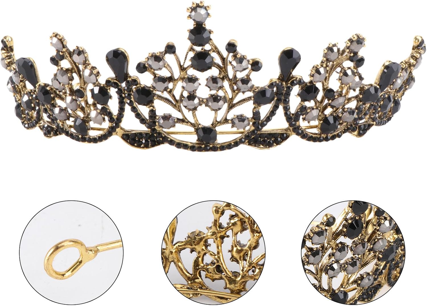 CALLARON Baroque Style Black Crown Headdress Vintage Bridal Wedding Circlet for Women Birthday Party Headwear