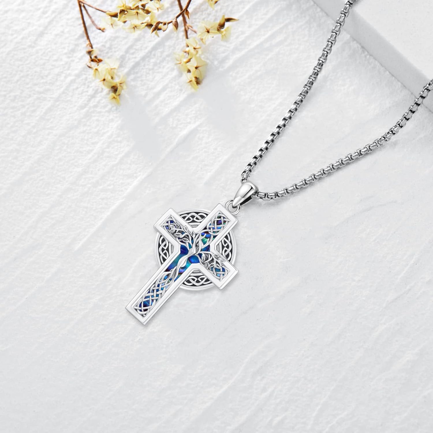 Celtic Cross Tree of Life Necklace for Women Sterling Silver Thor Hammer Tree of Life Pendant Irish Knot Cross Amulet Tree of Life Jewelry - Image 3