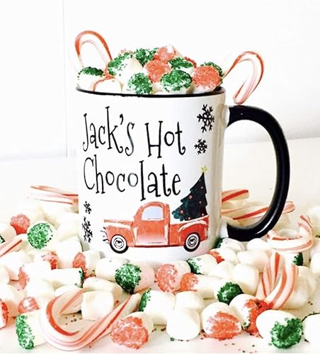Hot Chocolate Mug with Christmas Truck for Kids, Christmas Hot Cocoa, Gift for Kids, Personalized Hot Chocolate Mugs, Vintage Christmas Truck