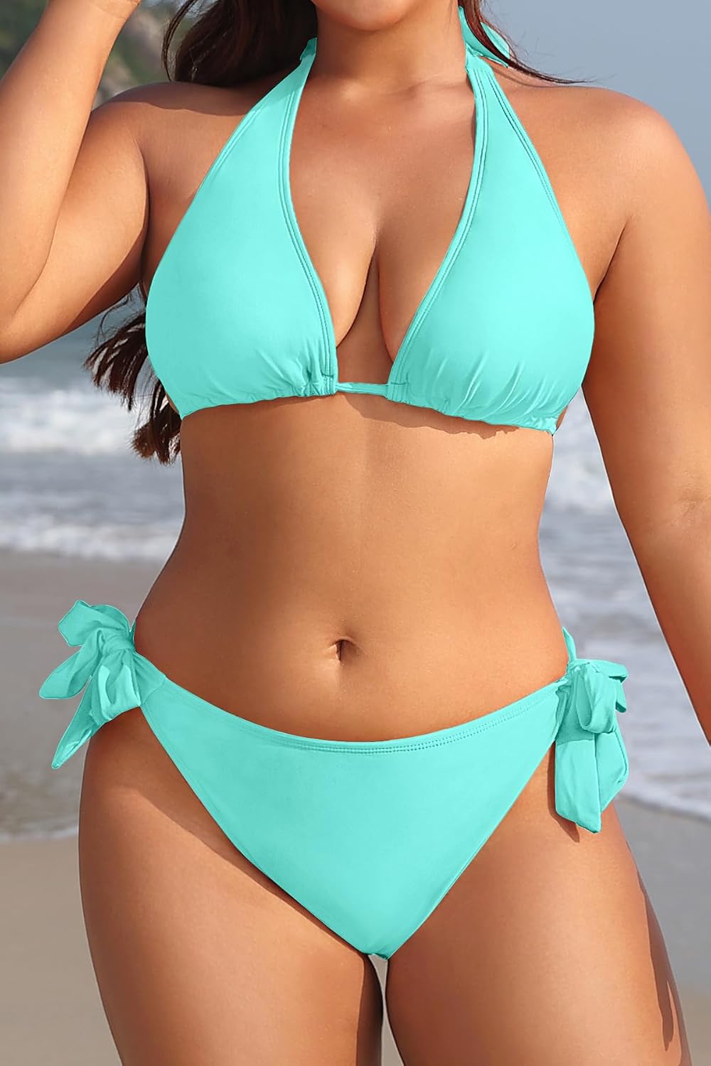 Tempt Me Women Plus Size Triangle Bikini Halter Two Piece Swimsuit Sexy Tie Side Bathing Suits