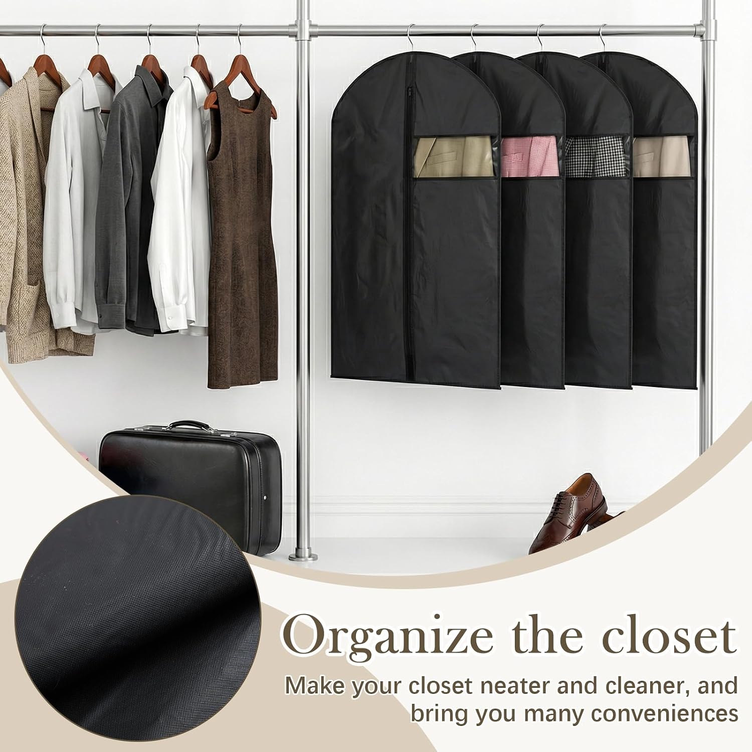 Amylove 20 Pcs 24 x 43 Inch Suit Bag Bulk for Travel and Closet Storage, Garment Bags for Hanging Clothes with Zipper and Clear Window, Dustproof Hanging Cover for Suits Jackets Dresses Coats (Black)