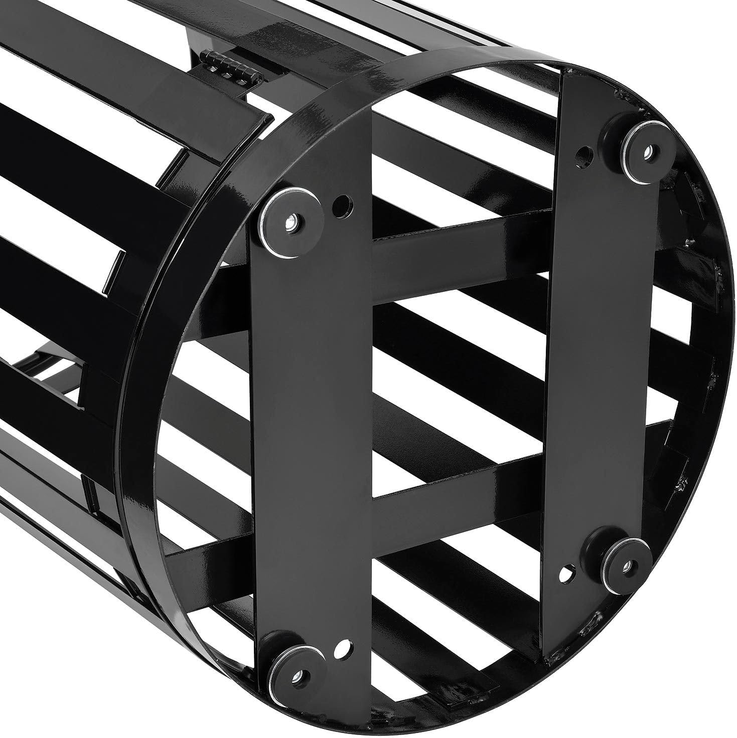 Global Industrial 36 Gallon Outdoor Steel Slatted Receptacle with Access Door & Flat Lid, Plastic Liner and Anchor Kit Included, 28" Dia. X 42" H, Black