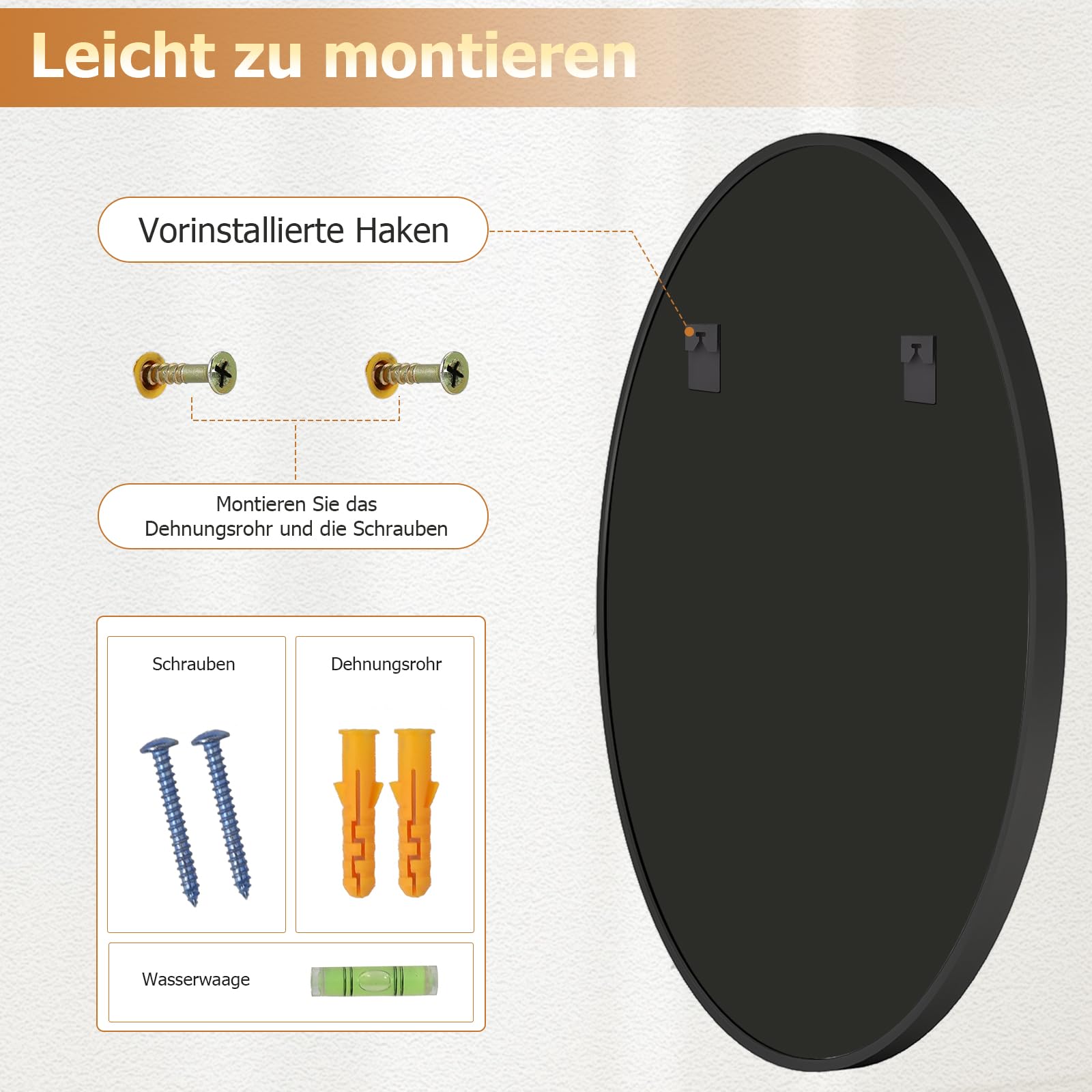 Koonmi 70cm Runder Spiegel Schwarz Spiegel Rund Wandspiegel mit Rahmen aus Aluminiumlegierung für Badezimmer, Waschtisch, Wohnzimmer, Schlafzimmer, Eingang Wanddekoration