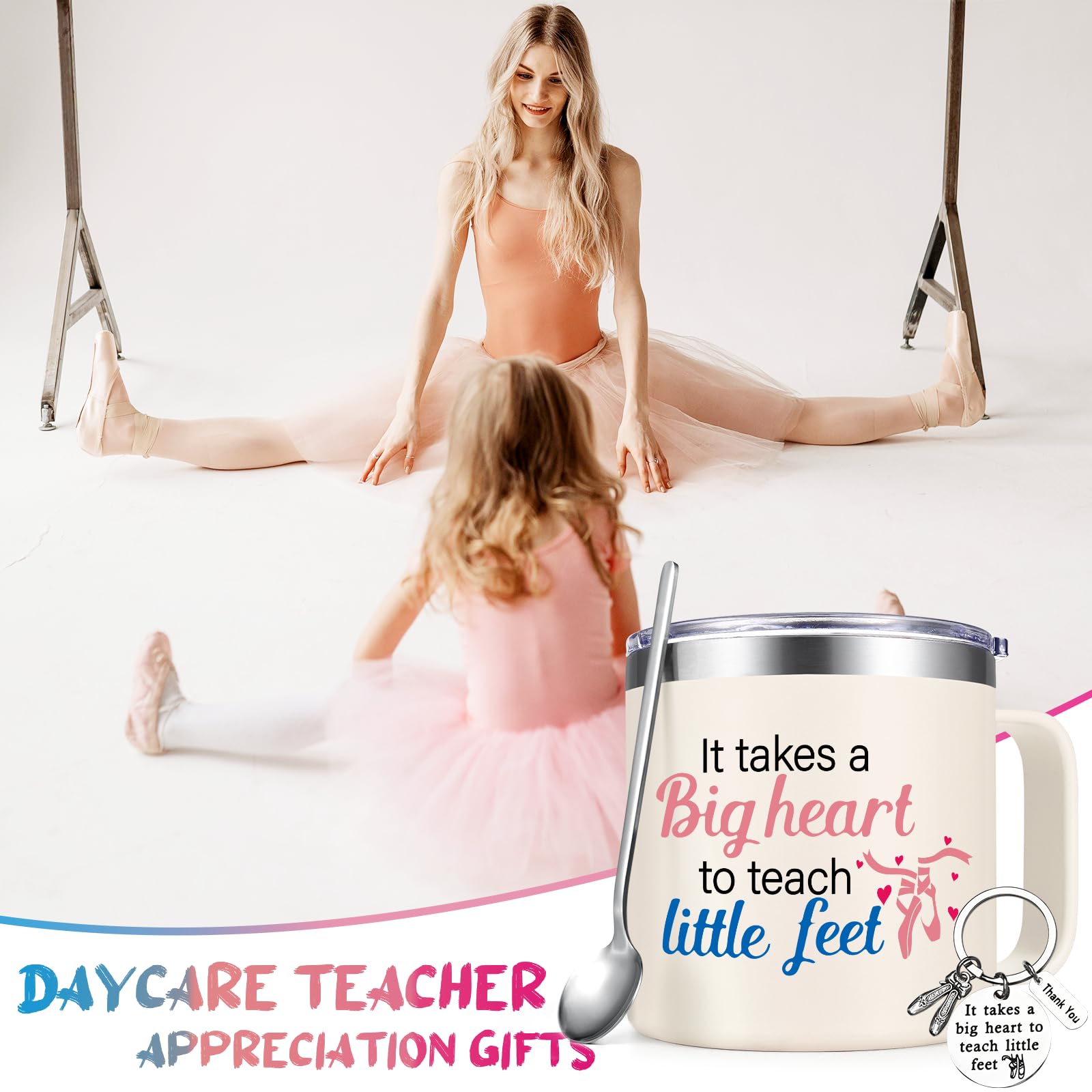 Lifecapido Dance Teacher Gifts, It Takes A Big Heart to Teach Little Feet Coffee Mug, Dance Teacher Appreciation Gifts for Dance Lover, 14Oz Stainless Steel Coffee Mug, Creamy White