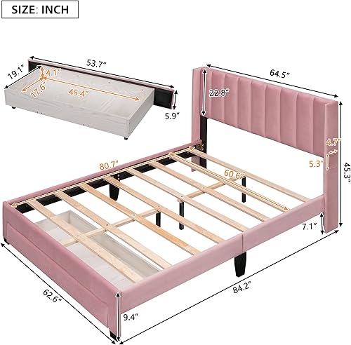 Miniatura 2 de Cama de plataforma de tamaño Queen con cajones para dormitorio, marco de cama tapizado de terciopelo para niños, niñas, adolescentes y adultos, no