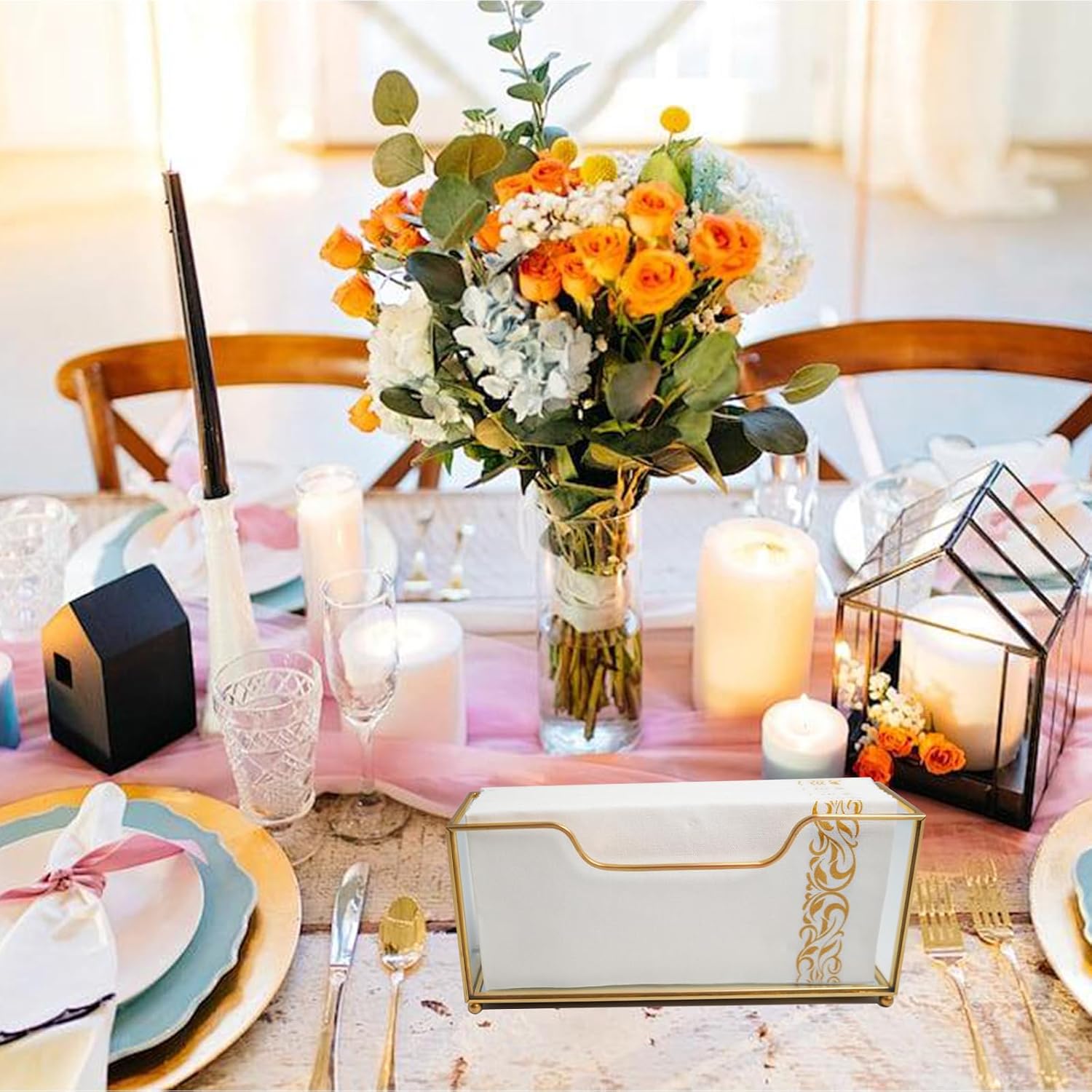 Guest Towel Holder,Gold Glass Napkin Holder for Bathroom,Vertical Bathroom Napkin Holder with Feets,Stylish Guest Towel Holder Tray for Bathroom Toilet Kithcen Dining Table Party Decor - Image 2