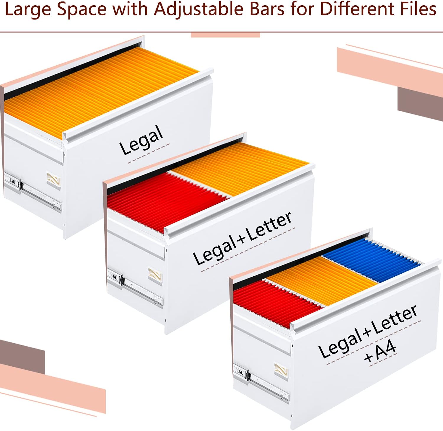 4 Drawer Lateral File Cabinet with Lock, White Lateral Filing Cabinet for Legal/Letter A4 Size, Locking Wide File Cabinet for Home Office, Metal, 0 Screw Assembled : Office Products