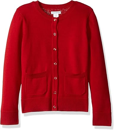 Amazon Essentials Girls Uniform Slim Fit Crewneck Cardigan Sweater