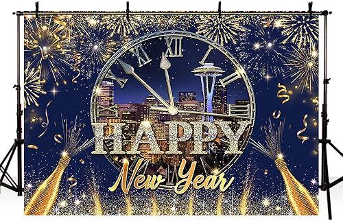 Miniatura 5 de Telón de fondo dorado negro de 7 x 5 pies, feliz año nuevo, 2024, bésame a medianoche, fotografía de fondo Cheers to the New Year Eve Hello 2024,