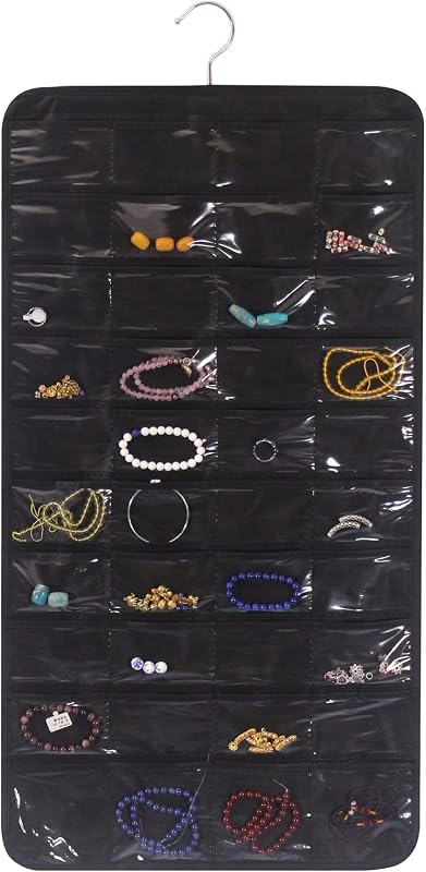 DIOMMELL Organizador de joyas colgante con 80 bolsillos para mujer, bolsa de almacenamiento para pendientes, collar, pulsera, anillo, caja de soporte para exhibición de accesorios
