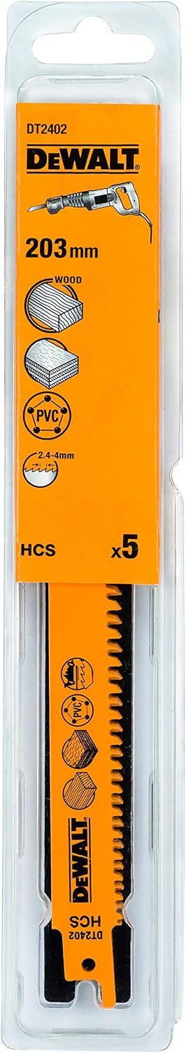Dewalt DT2402-QZ HCS Wood Reciprocating Blades (5 Piece), 8"
