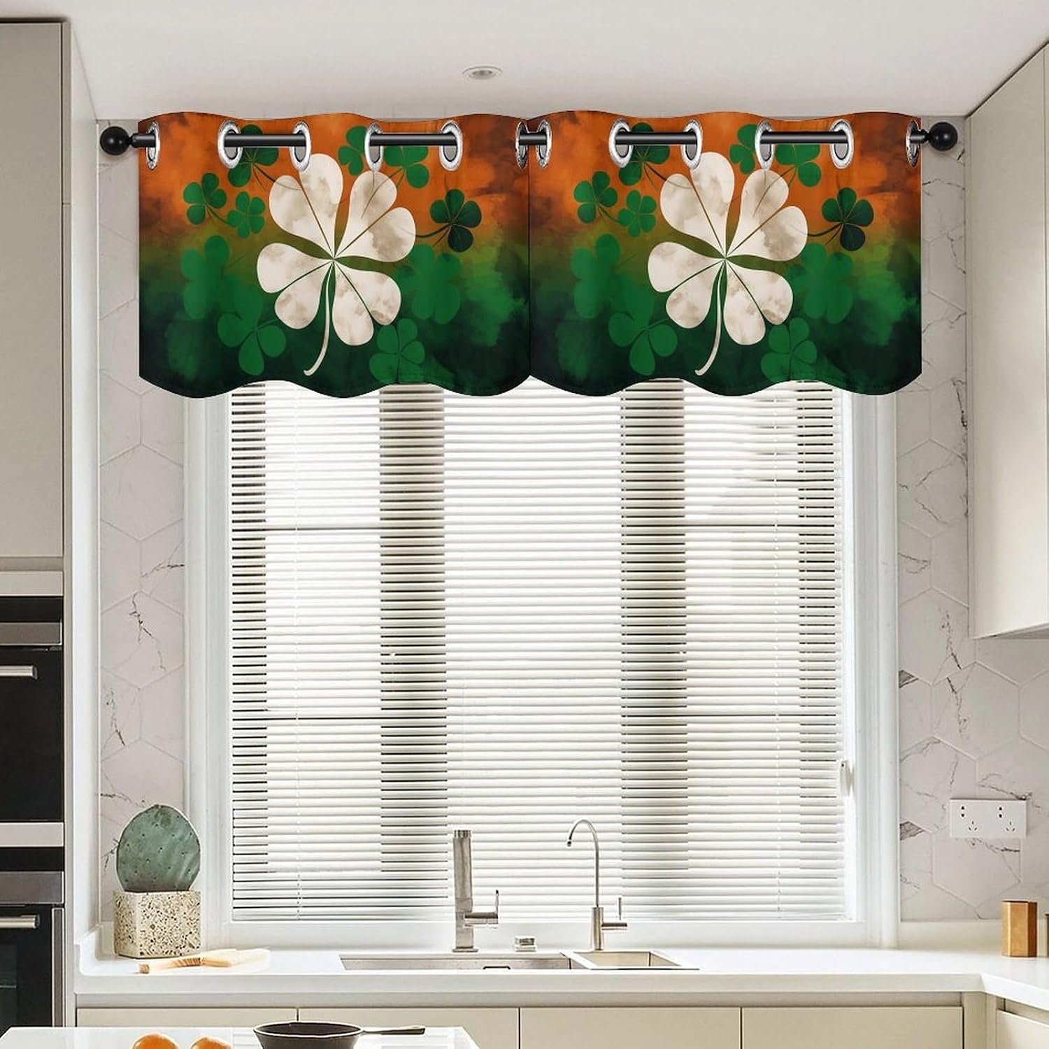 Leaf Shape Curtain 2 Panels, Polyester Fiber, Blackout Insulated Window Curtain, Curtain Valance for Kitchen Dining Room Living Room Cafe Small Window 52 * 18.1 Inches