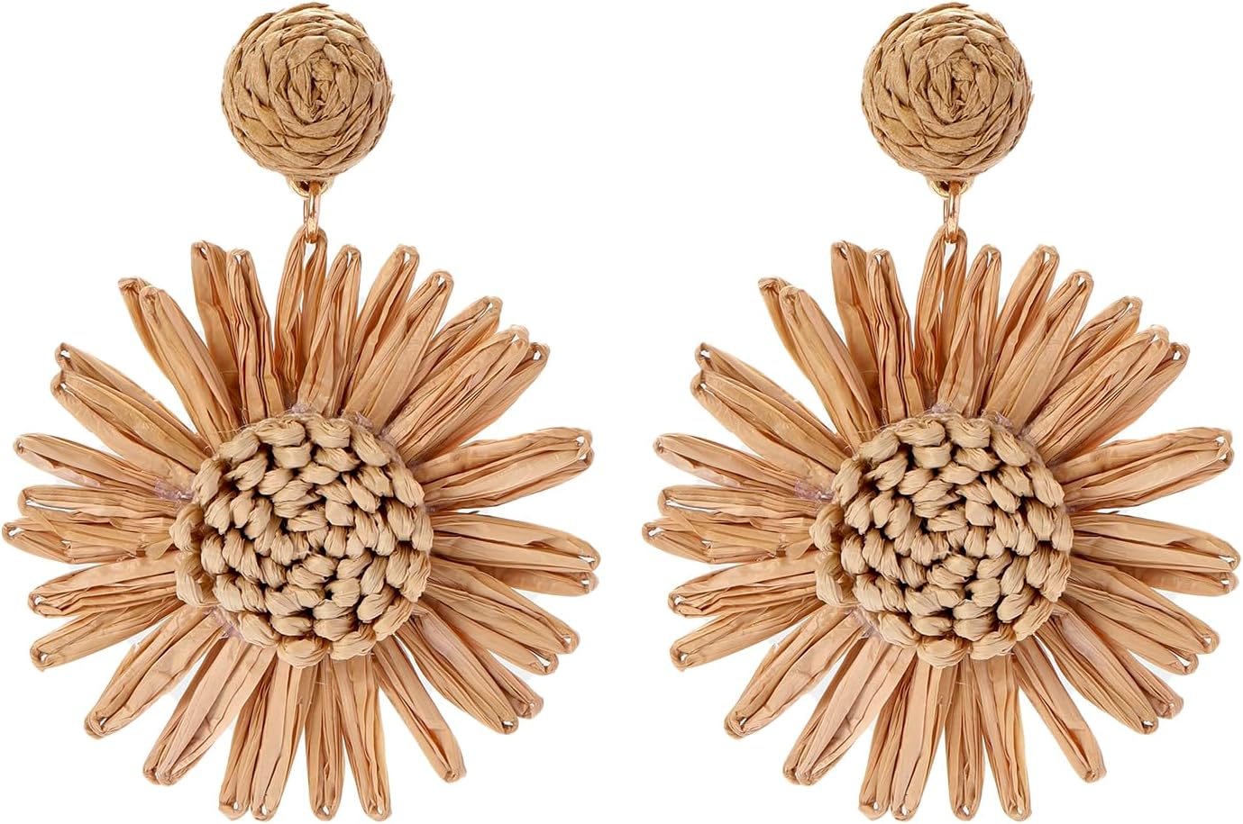 Raffia Earrings for Women Boho Beach Straw Rattan Summer Tropical Big Flower Earrings for Women Vacation