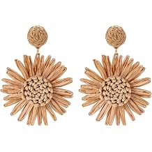 Raffia Flower Earrings for Women Trendy Handmade Boho Statement Straw Earrings Sunflower Earrings Cute Summer Beach Jewelry Drop Dangle Earrings for Women