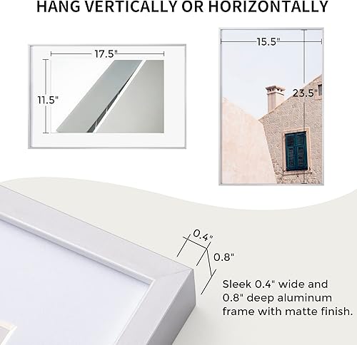 Miniatura 617 de Fun Memories Portarretratos de metal de 16 x 20 pulgadas con paspartú de 11 x 14 pulgadas, acabado de aluminio cepillado, parte delantera de vidrio