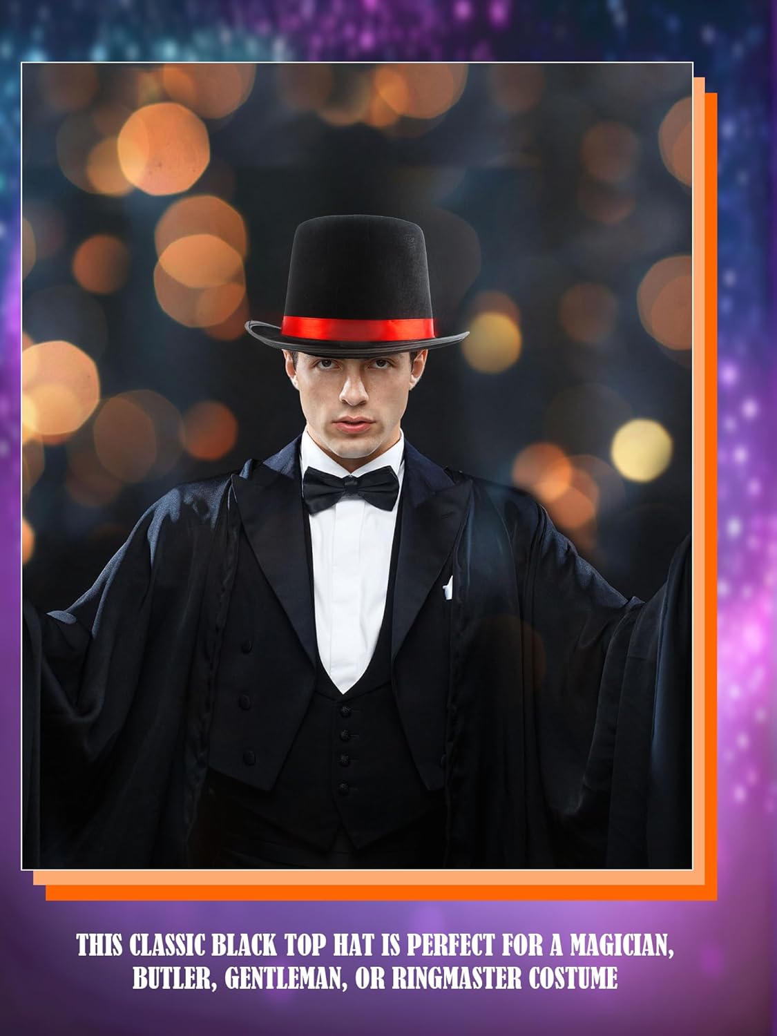 3 Pcs Adult Black Top Hat Felt Magician Hat High Top Hat with Red Band Dress Up Tuxedo Hat for Halloween Cosplay - Image 5