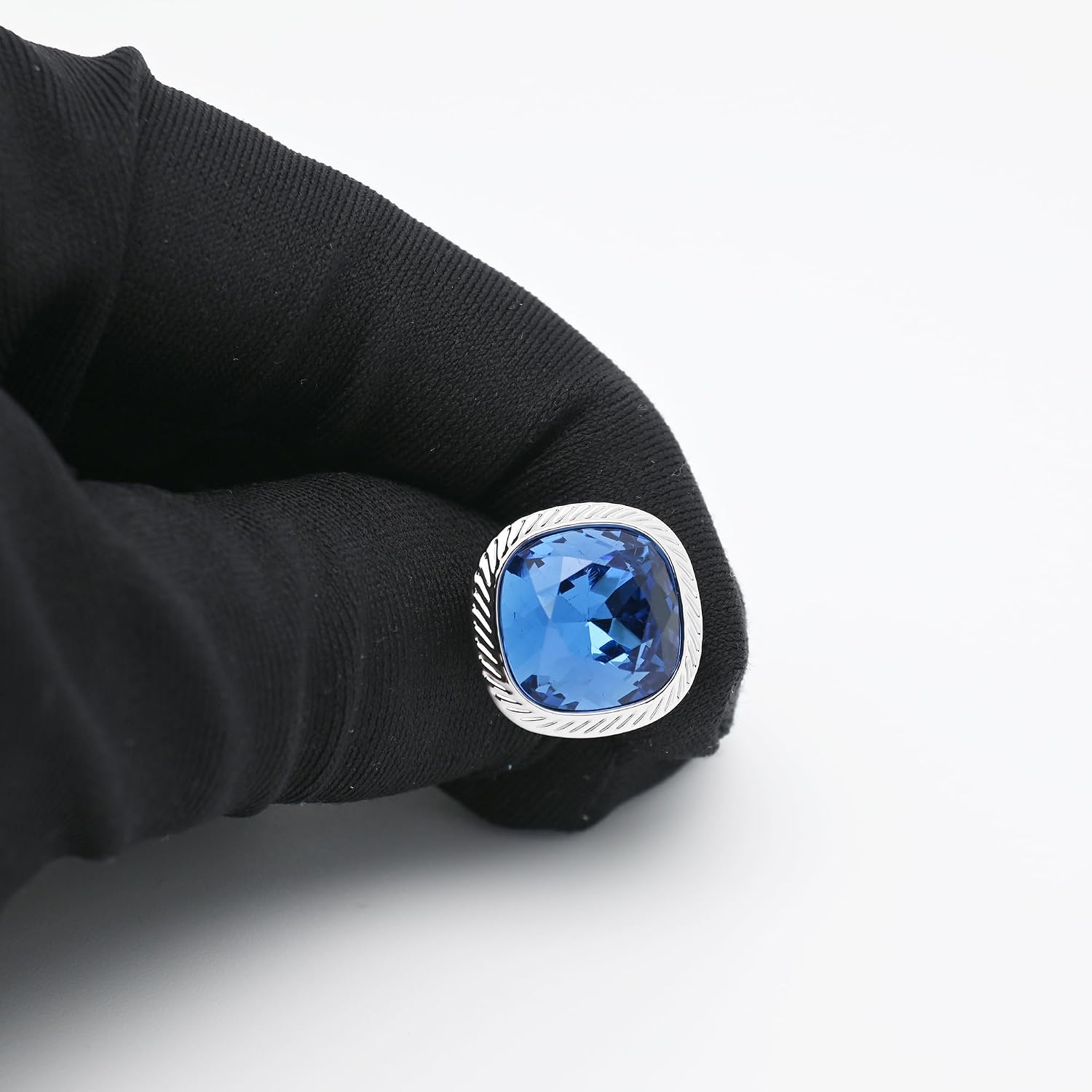 Blue Zircon Gemstone Cufflinks for Men Lady Shirt In Gift Case Silver | Square Crystal Men's Cuff Links Set Jewelry for Wedding Anniversary Party Daily Office Formal Casual Business Tuxedo Dress