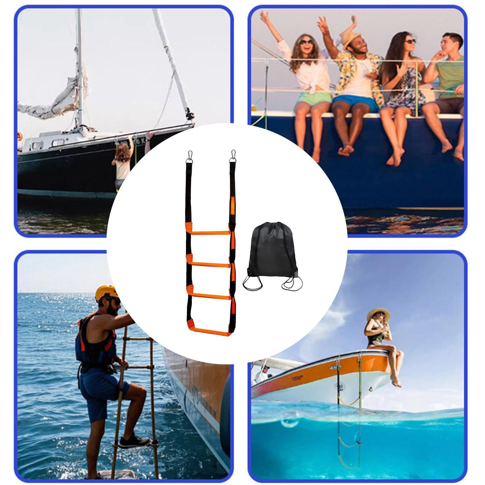 Échelle marine à 4 marches avec sac de rangement et marches renforcées de 272 kg PP 140 x 84 x 5 cm Échelle de corde de bateau pliable Échelle de corde pour bateaux, pour yachts, bateaux à