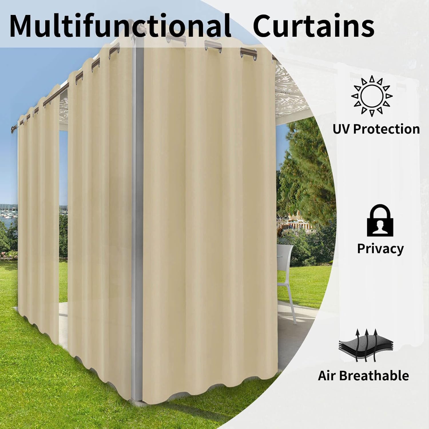 OutdoorLines Waterproof Indoor Outdoor Curtains for Patio-Privacy Sun Blocking Grommet Curtain Panel Weatherproof, UV Resistant Curtains for Gazebo, Front Porch, Pergola Beige 52W x 84L Inch 1 Piece - Image 4