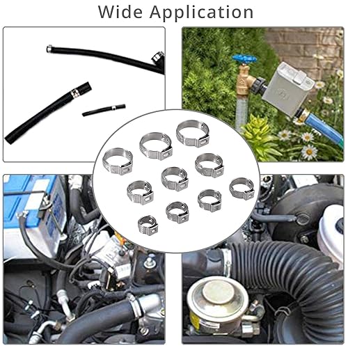 Miniatura 5 de Proster 200 abrazaderas de oreja de acero inoxidable para manguera de 0.228-0.276 in, 0.287-0.354 in, 0.346-0.413 in, 0.378-0.445 in, 0.425-0.524