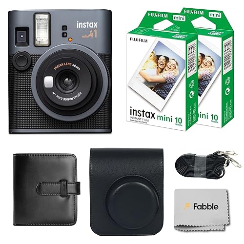 Fujifilm Instax Mini 41 Instant Film Camera Bundle with Groovy Case, Twin Pack Film (20 Sheets), Photo Album (32 Photos), –Vintage Black