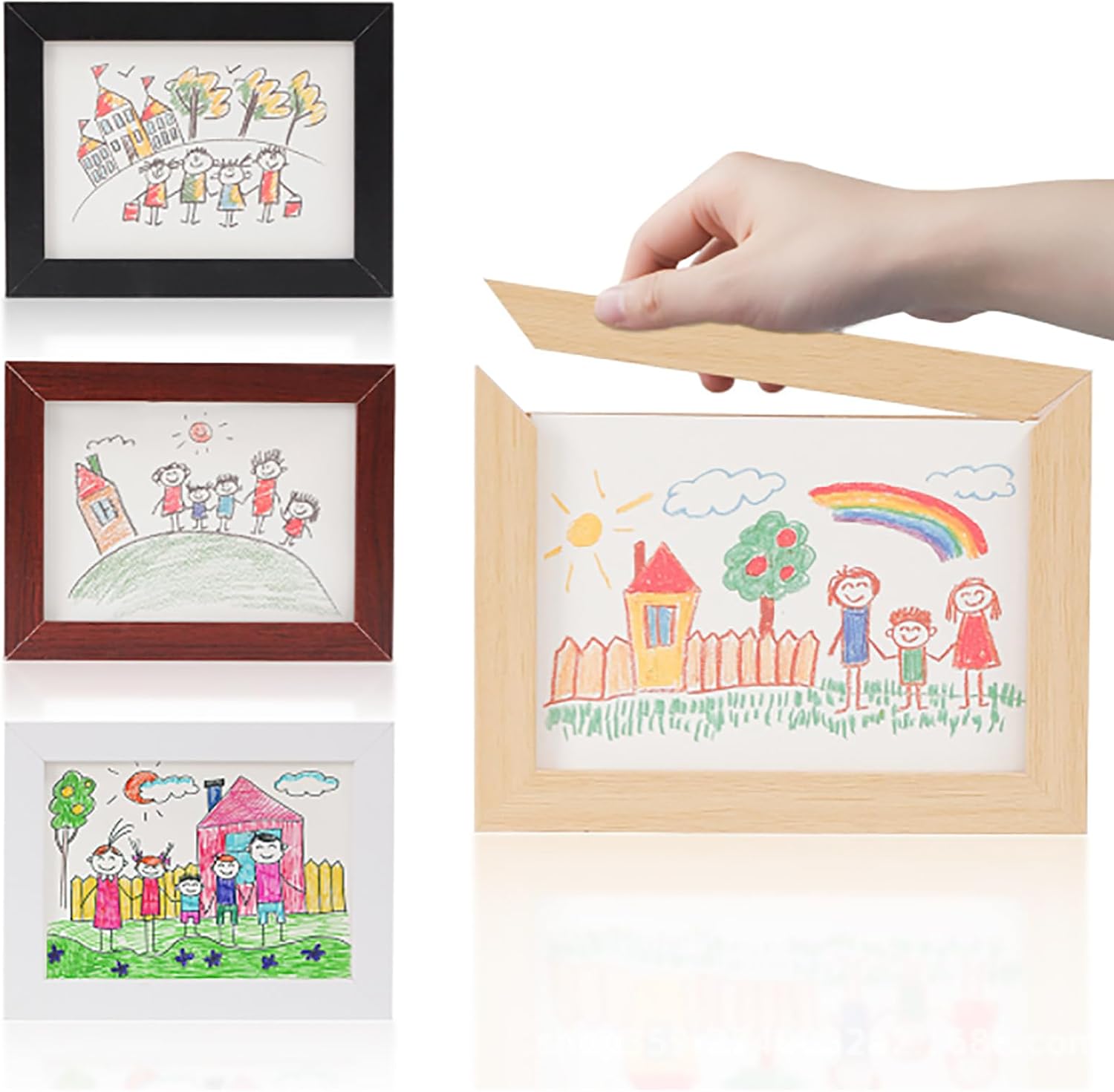 Wooden Rotating Storage Photo Frame for Kids Artwork Display, Art Frame with Storage,Magnetic Front Opening,Large Capacity Holds 150 Drawings,Multi Size,Detachable Easy Change Kids Art (White, L)