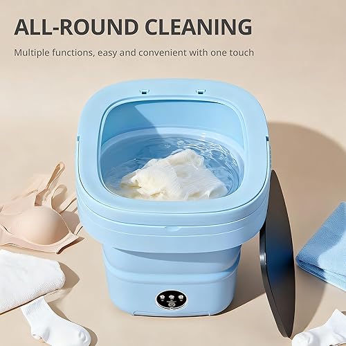 Miniatura 6 de Lavadora portátil azul, mini lavadora, 16 litros mejorada con cesta giratoria, diseño plegable, ideal para apartamentos, lavadora portátil, 3 modos