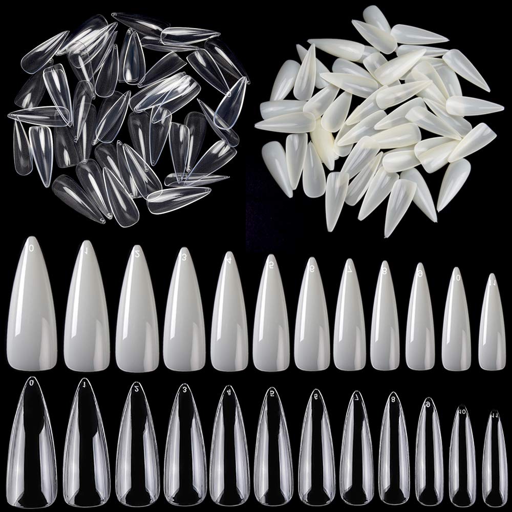 Amazon.com: Noverlife 1200PCS Full Cover Long Almond Shape Fake Nails, 12  Sizes Manicure Long False Nail Tips Acrylic Nail Art Tips, Artificial  Finger Nail Tips for DIY Home Nail Salon Nail Design :