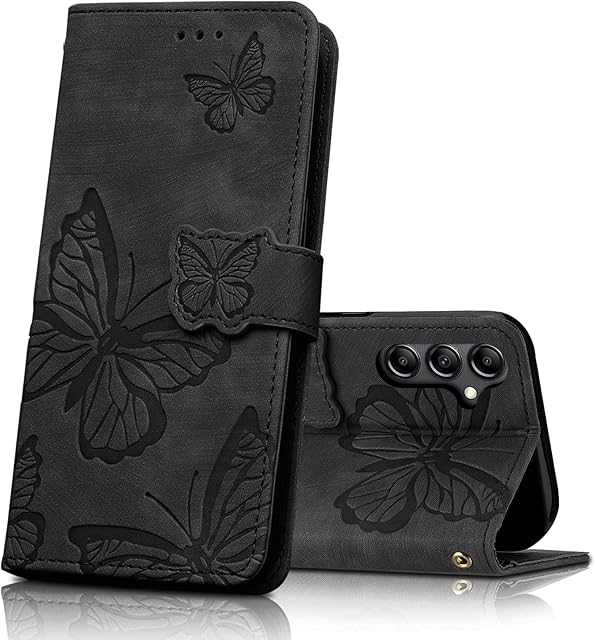 CXTcase Etui na telefon komórkowy Samsung Galaxy A54 5G, etui ochronne z klapką do Samsung Galaxy A54 5G, skóra poliuretanowa, magnetyczne motyle, skórzane etui do Samsung Galaxy A54 5G, czarne
