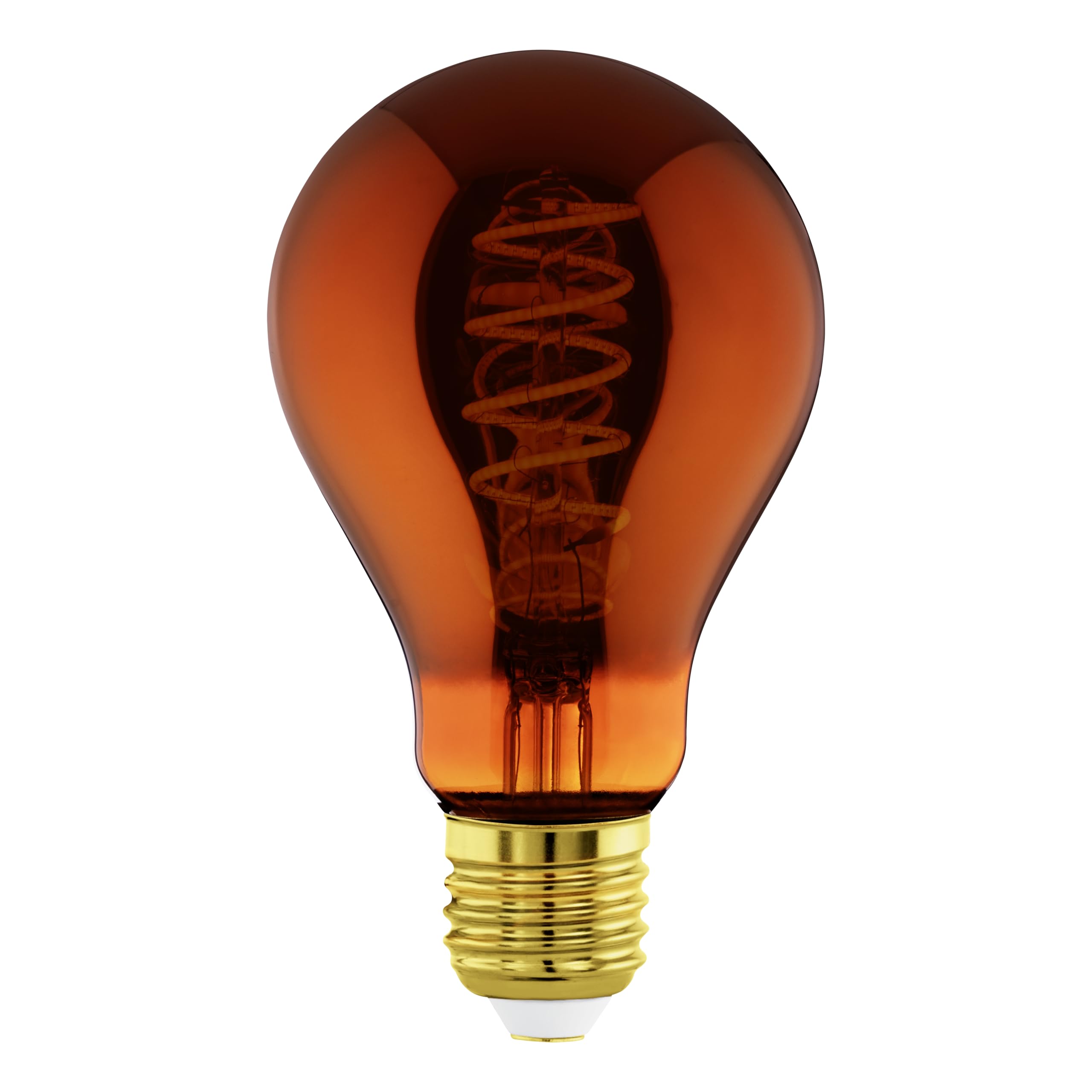 Eglo Dimmable E27 LED, vintage spiral filament light bulb, Edison lamp for retro lighting, 4 watt, 30 lumen, warm white glow, copper, 2000k, A75, Ø 3"