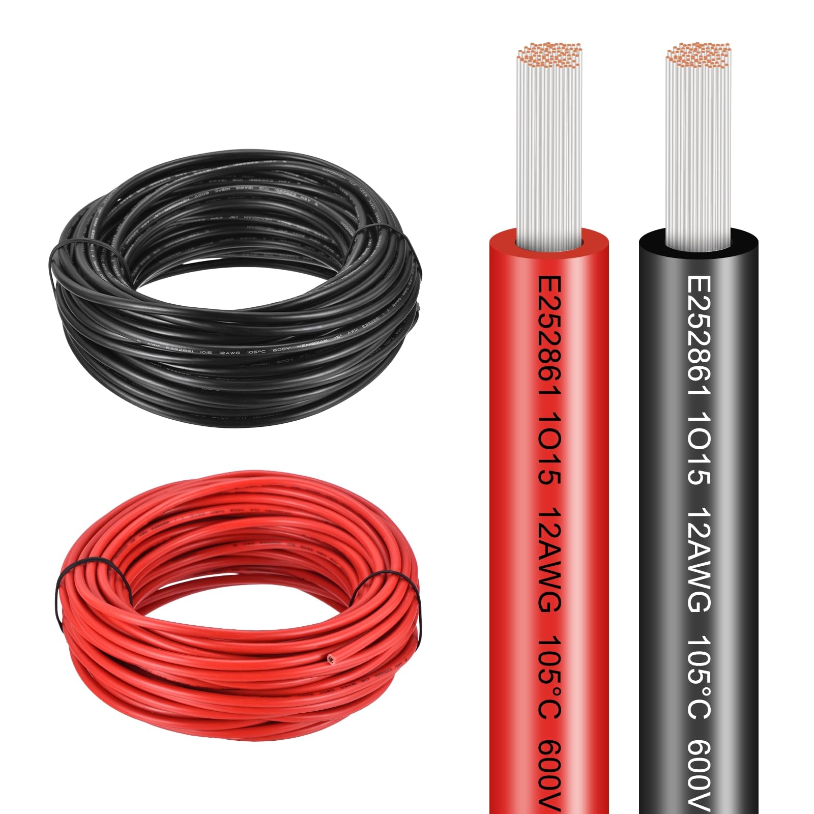 sourcing map 12 AWG Electrical Wire 100Ft(Red 50 ft Black 50 Ft), UL1015 Tinned Copper Wire 600V 105°C Battery Cable for Automotive Audio Trailer Marine Boat Solar LED Strip — image 1