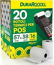 DuraRoooll 20 Rolls for POS 57 x 38 Thermal Rolls – Thermal Paper Rollers 16 m Compatible with Nexi SumUp Pax Axerve Ingenico Smart POS – Rollers for Receipts Cash Cards
