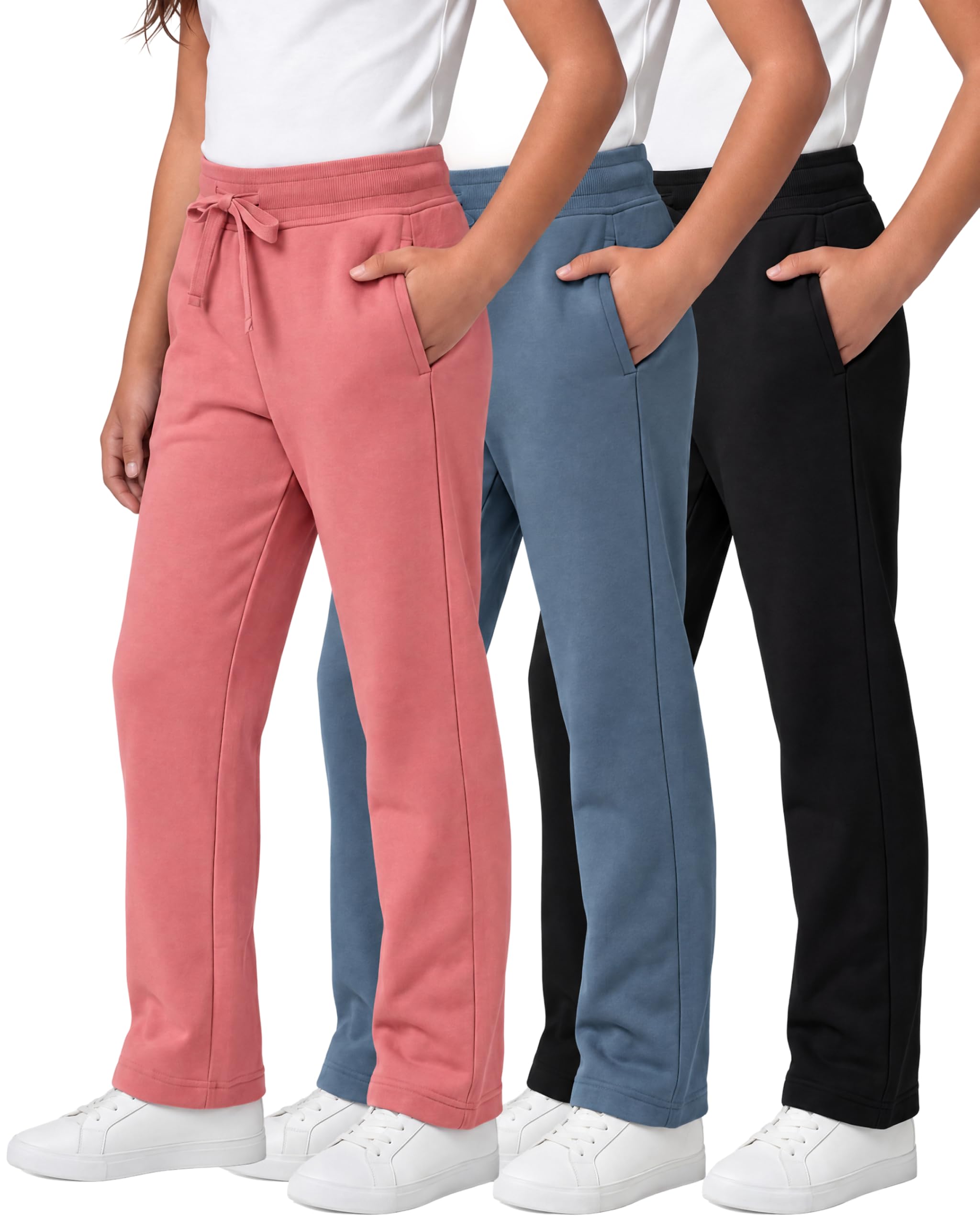 3 Pack Girls' Fleece Sweatpants Open Bottom Pants Kids Teens Tween School