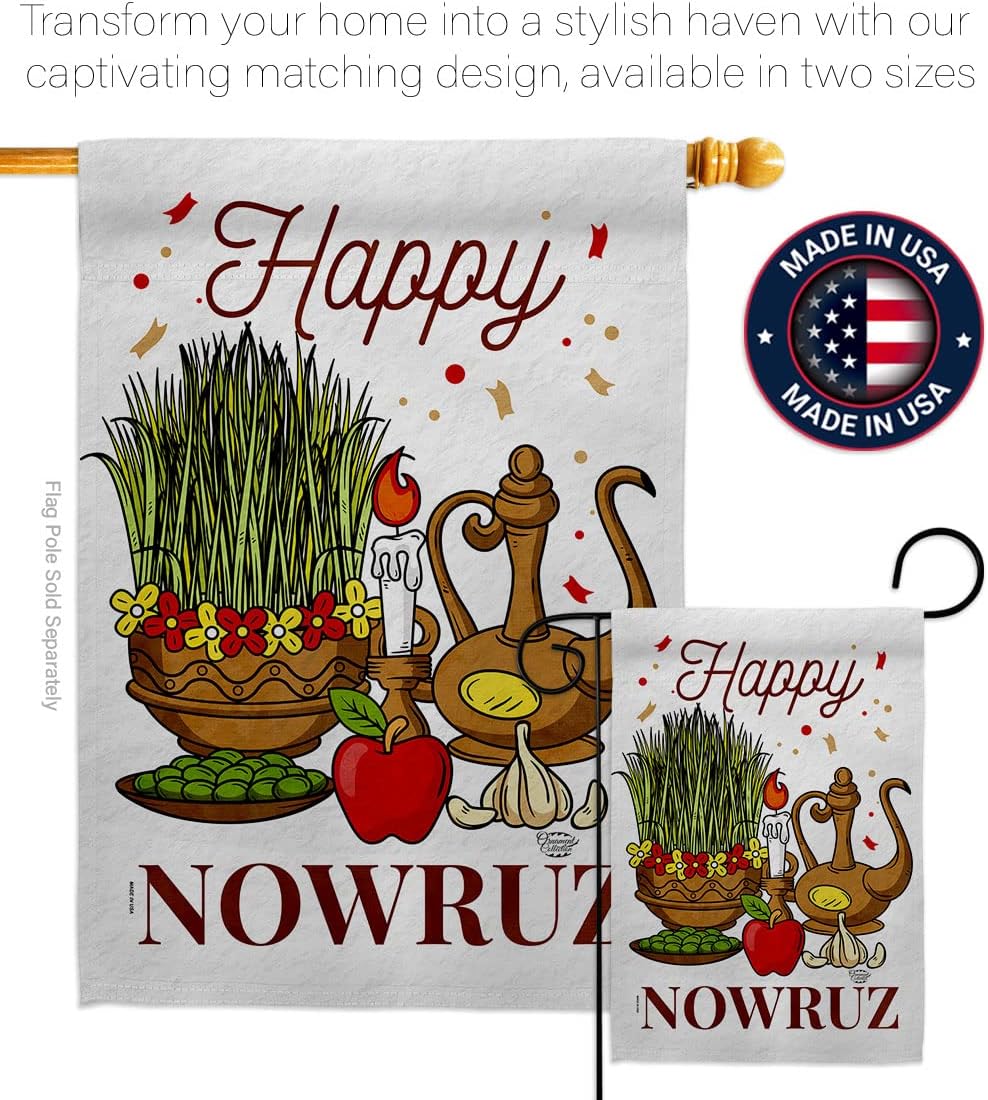 Iranian New Year Garden Flag Set Wood Dowel Celebration Nowruz Persian Christian Religion Day House Decoration Banner Small Yard Gift Double-Sided, Made in USA