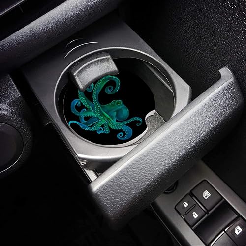 Miniatura 5 de Magic Ocean Octopus - Posavasos absorbentes para automóvil, portavasos con base de corcho con muesca para el dedo para un fácil movimiento del