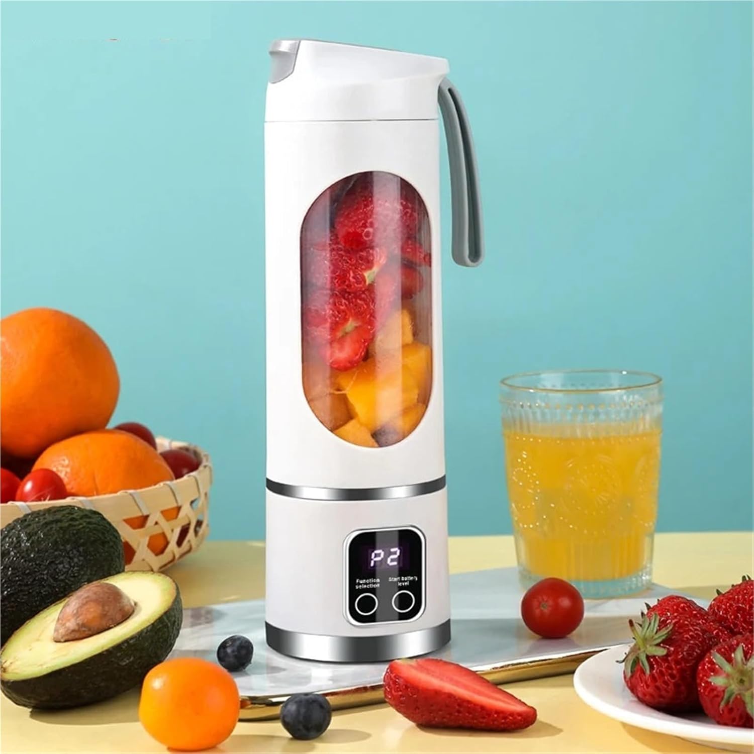Portable Fruit Juice Blender Small Electric Juicer 12 Blade Head Juicer Cup Mixer Machine Smoothies Blender Compatible With Home 3000mAH(Frame covers)