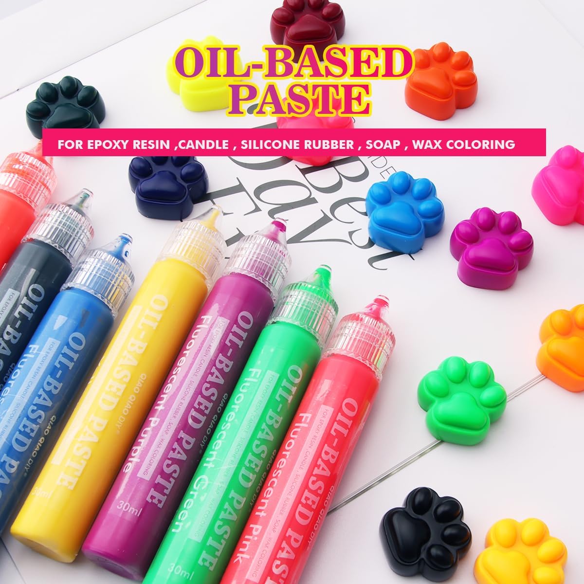Epoxy Resin Color Pigment Oil-Based Paste Pigment, 20 Colors Highly Pigmented Paste use for Epoxy Resin, Candle, Silicone Rubber, Soap, Wax Coloring, CraftsMaking - 1 oz/30 ml Each