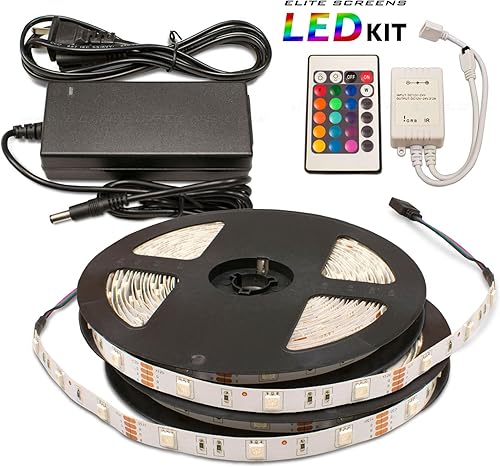 Elite Screens Pantalla de proyección de proyector Kit de tiras de luces LED cuerda multicolor con control remoto (para 92 pulgadas de alto (16:9)