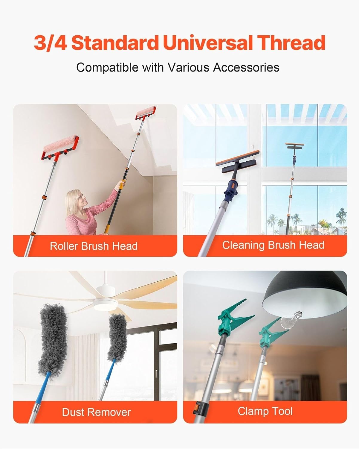 Telescopic Extension Pole 3.8-12 FT - Painting Cleaning Reach Pole