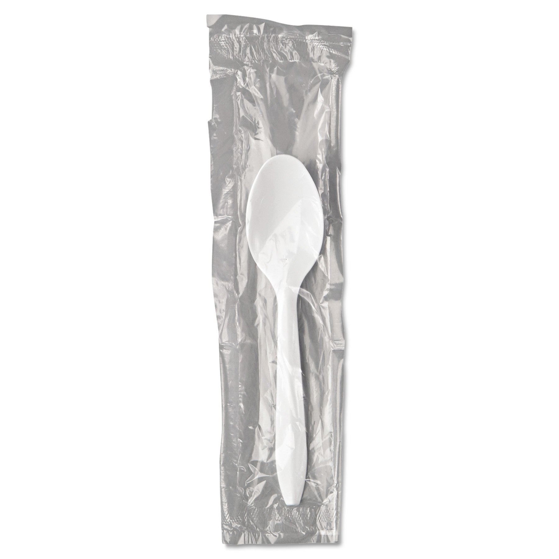 Boardwalk SPOONIW Mediumweight Wrapped Polypropylene Cutlery, Teaspoon, White (Case of 1000)