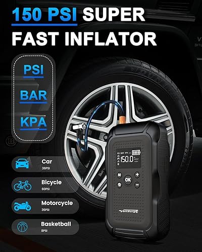 Miniatura 4 de Arrancador de salto de 7000 A con compresor de aire (todo gasolina10.0L diesel), paquete de arranque de 12 V con inflador automático de neumáticos