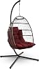 SereneLife Foldable Egg Swing Chair with Stand Outdoor Indoor Rattan Wicker Hanging Egg Chair with Waterproof Cushion and Headrest Cozy Patio Porch Bedroom Garden Relaxing Swing for Adults Heavy Duty