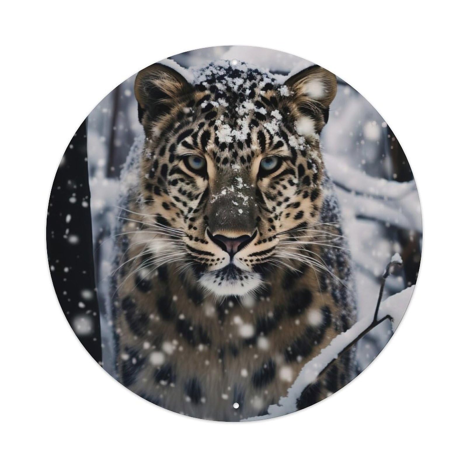 Mighty Far Eastern Leopard Wildlife Vintage Metal Tin Sign Plaque Wall Decor for Cafe, Club, Garden Round Metal Poster 8x8Inch